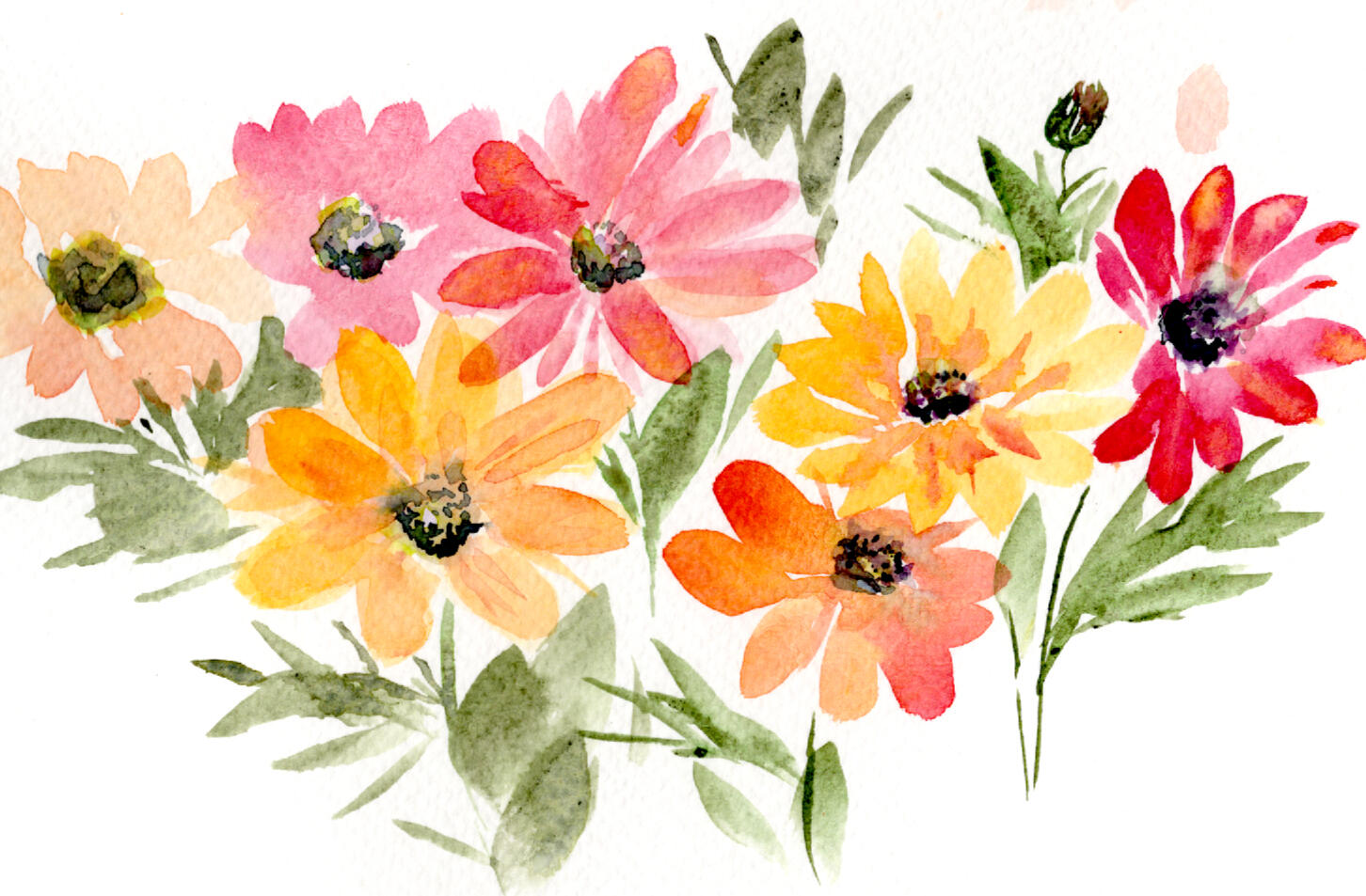 Watercolor 5 x 7 "Yellow & Pink Anenome" $52