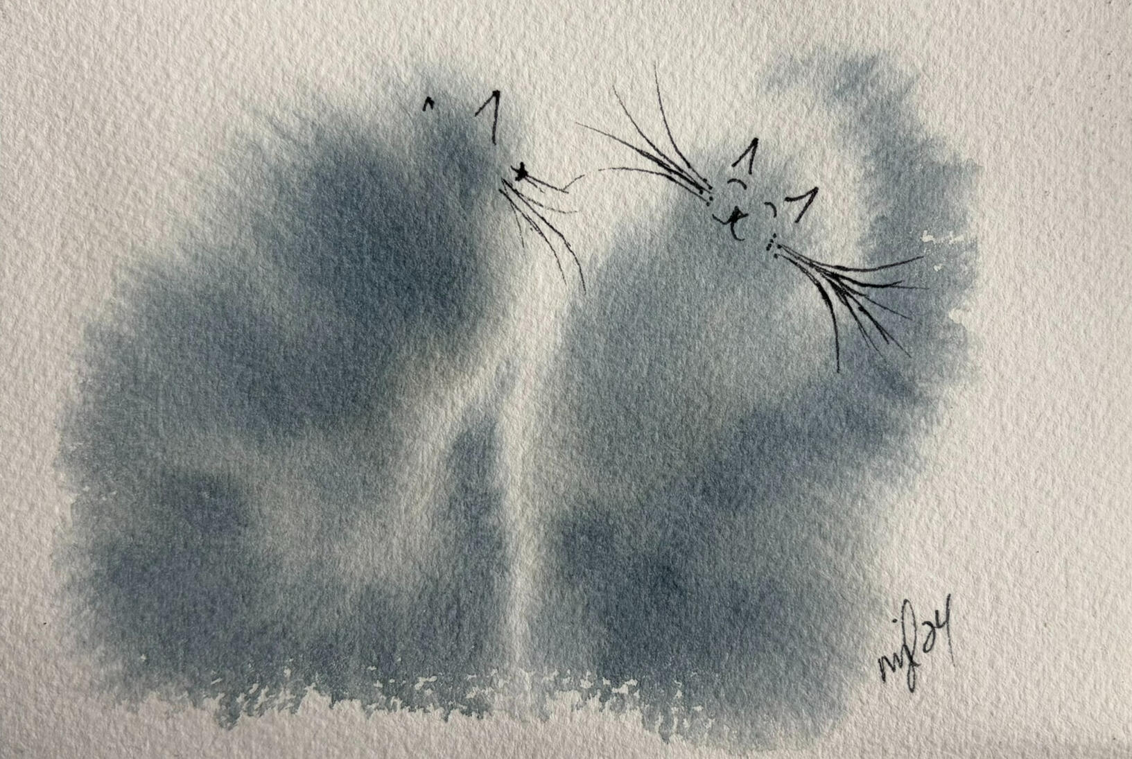 Watercolor & Pen 4 x 6 "Two Sassy Cat Chat" $36