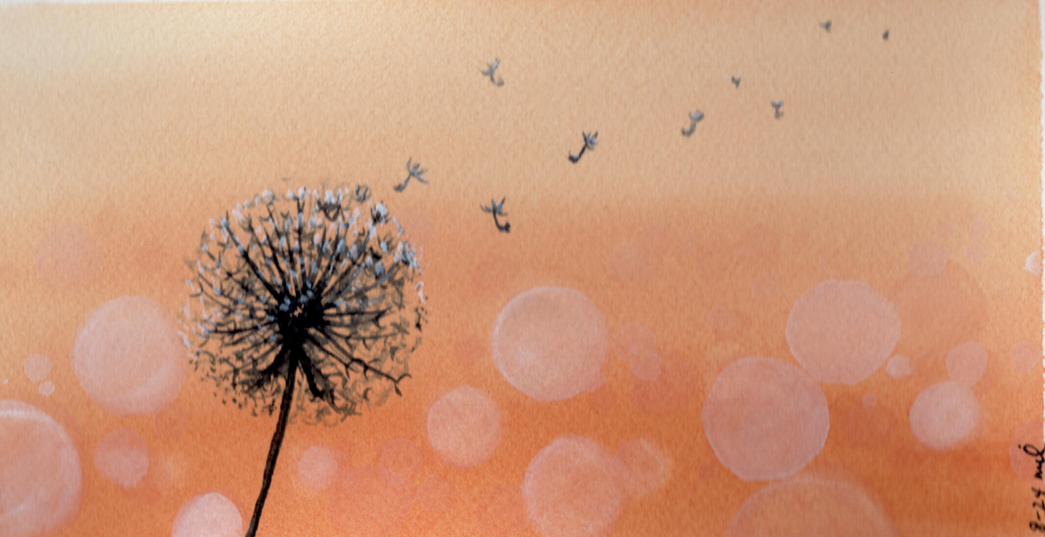 Watercolor 4 x 6 "Dandelion Blowing in the Sunset" $36