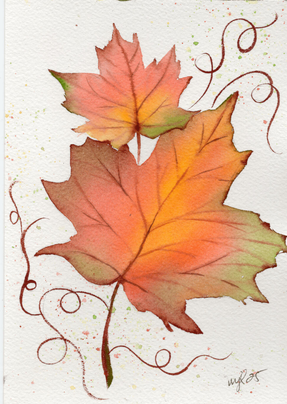 Watercolor 5 x 7 "Autumn Maples" $52