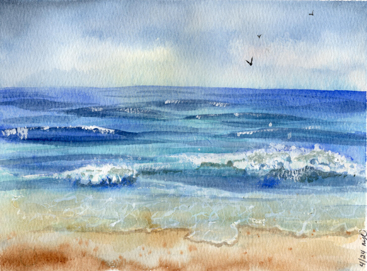 Watercolor 6 x 8 "Just Waves on the Shore" $72